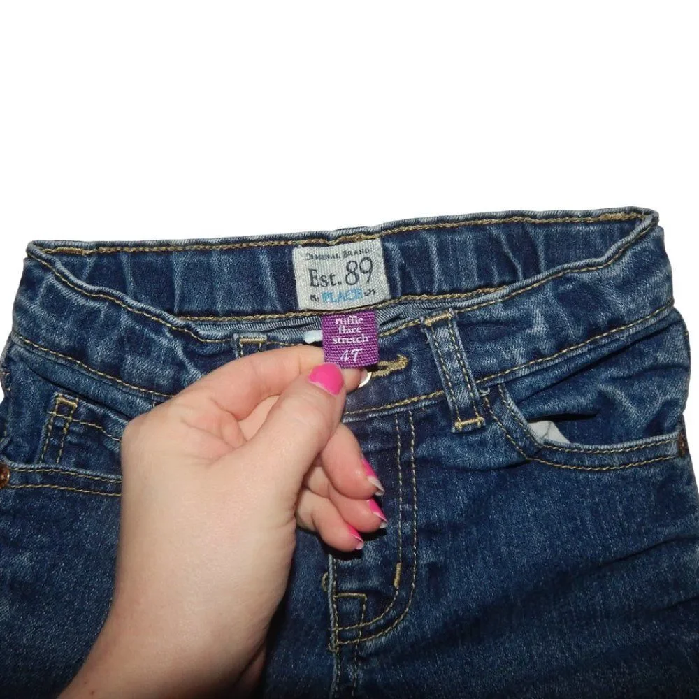 Children’s Place toddler girls 4T dark wash ruffle flare jeans adjustable waist